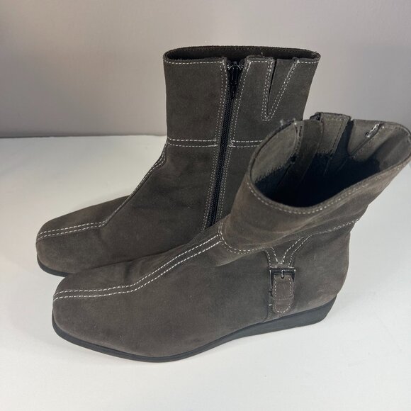 La Canadienne "Laverna" Gray Suede Wedge Mid Calf Boots #18623 Sz 8 1/2 - Picture 1 of 8